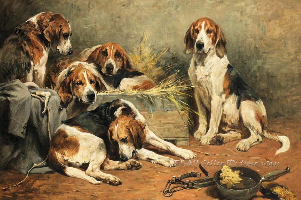 Hunting dogs Oil painting Wall Art Giclee Printed on Canvas P3283