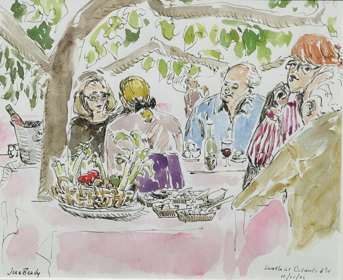 New Jersey Impressionist Joan Brady W/C Lunch At Colombe d’Or France 1986 Signed