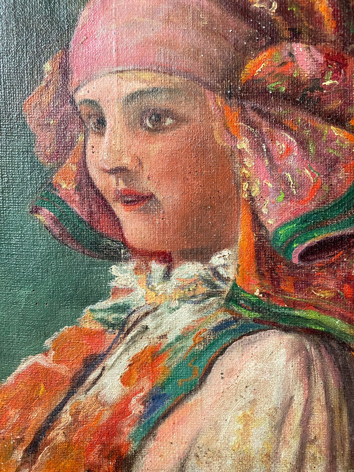 Oil painting around 1880 girl in costume portrait young lady Italy ? Austria?