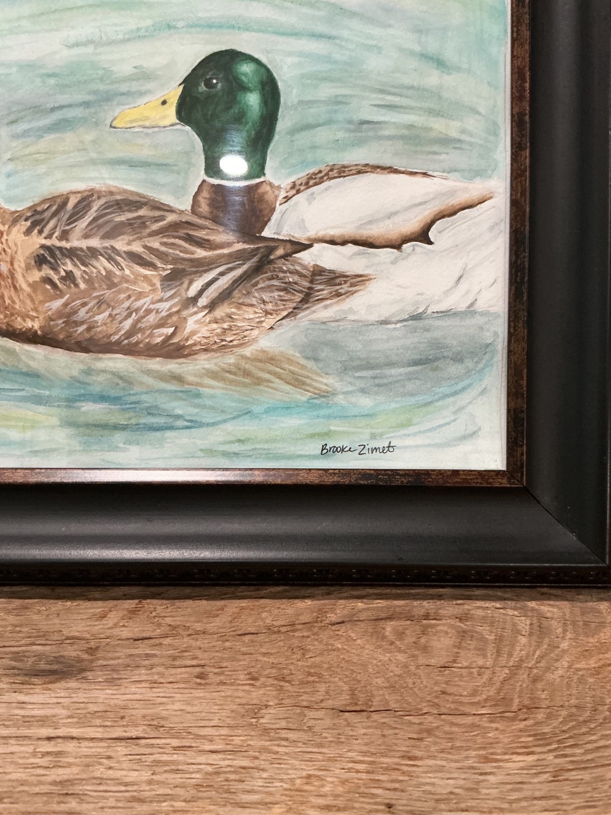 Signed Original Watercolor Painting Mallard Drake Hen Ducks Pond Water By Zimet