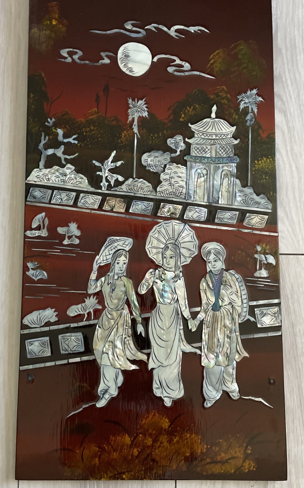 Asian Vietnamese 4 Lacquer Piece Artwork 23″HX45.6″L