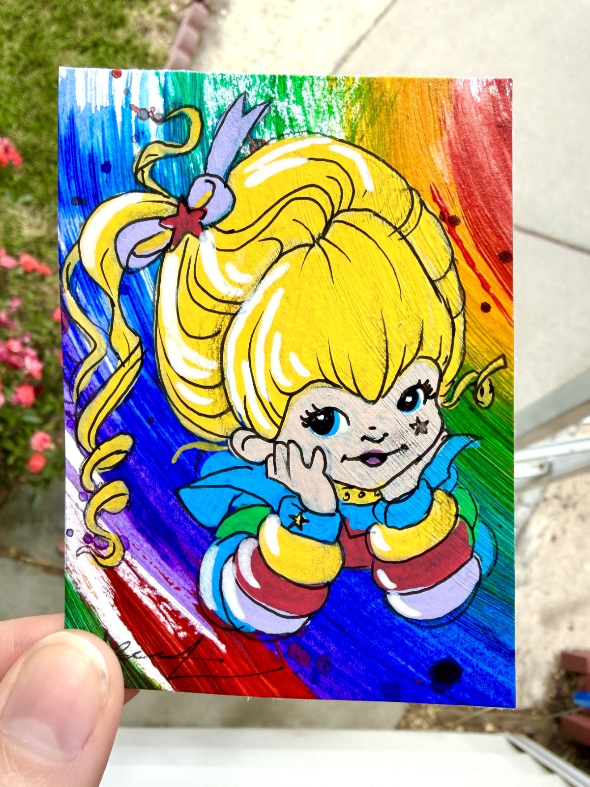 Original ACEO Rainbow Brite Painting by Alannah Dyer- Mini Art 2.5×3.5 in. 1980