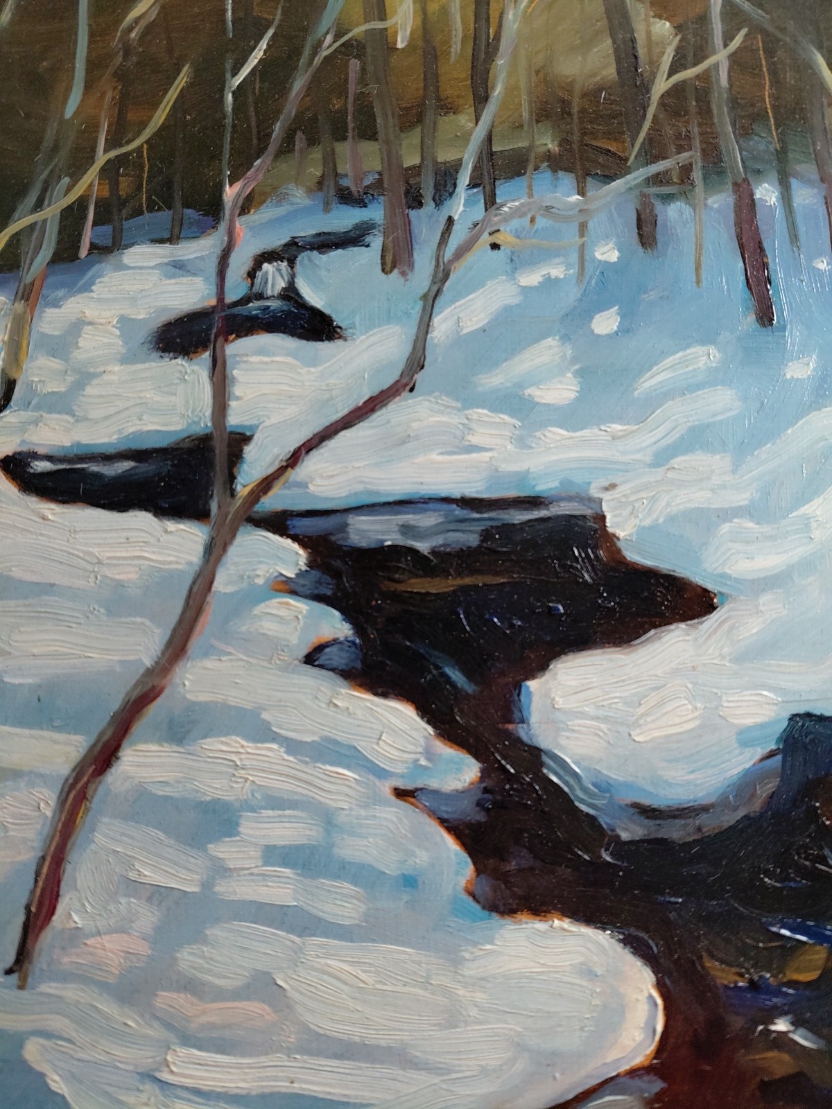 2014 Original Oil On Wood Veneer – Jalsop – Stream In Winter – 11″x13″ Framed