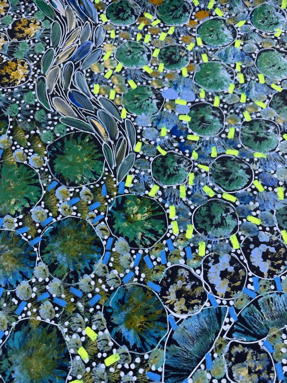 Rachael Nambula. Authentic Aboriginal Art. Size 110cm x 60cm,Pencil Yam
