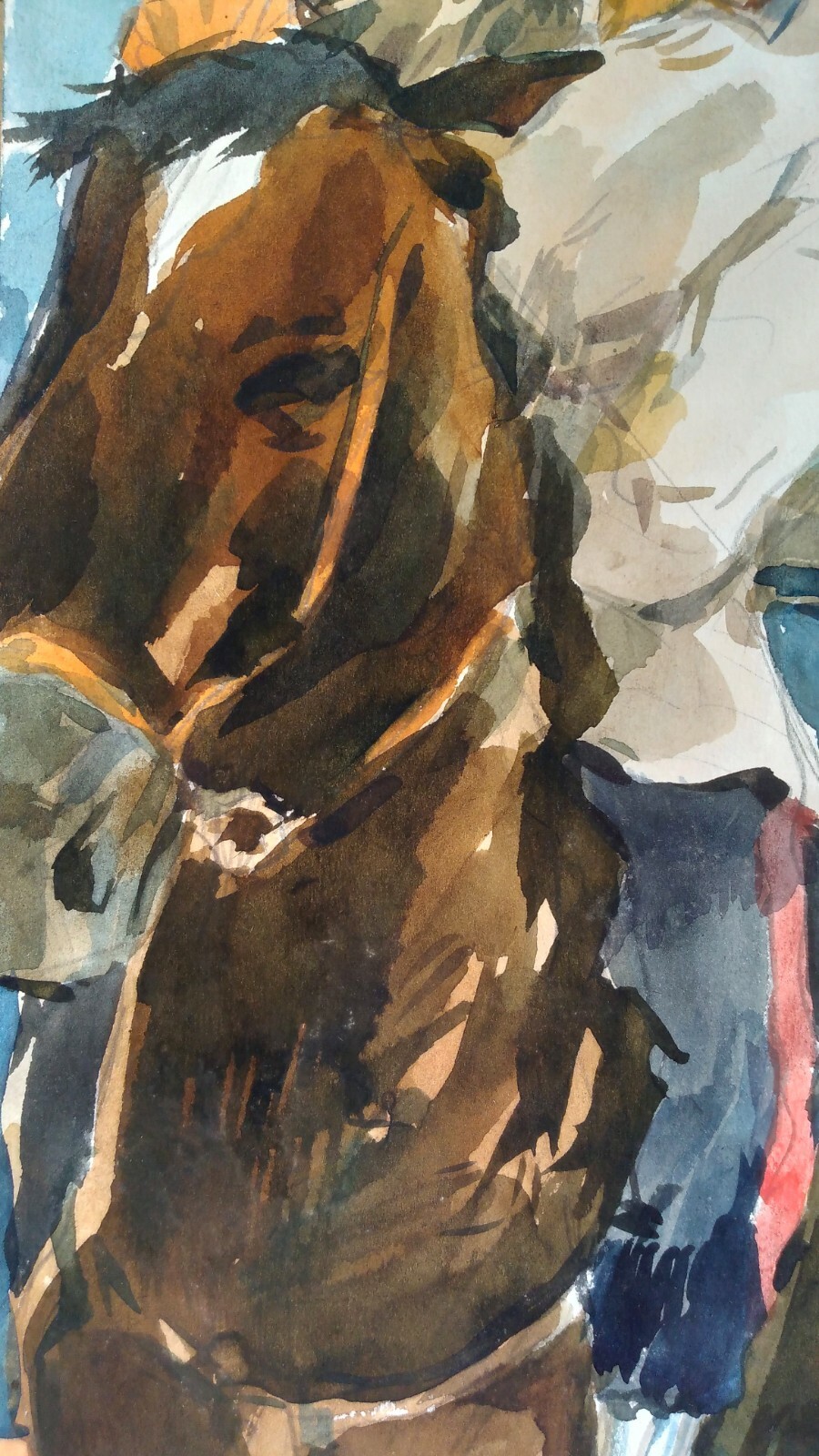 Watercolor Painting Soldier GirL Litvinov O Original Unframed Wall Hanging n1177