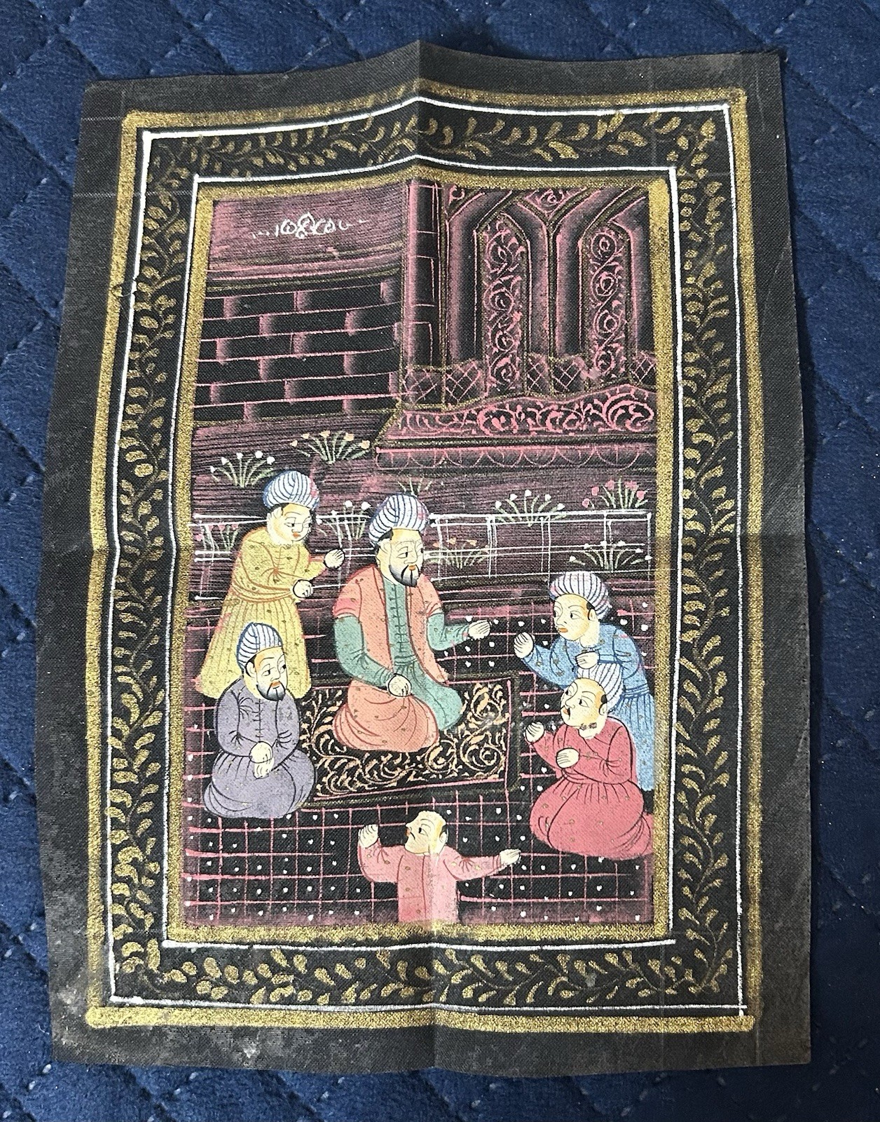 (BL) India vintage hand painting on cloth King of Mughal 6.5 x 8.5 Inches
