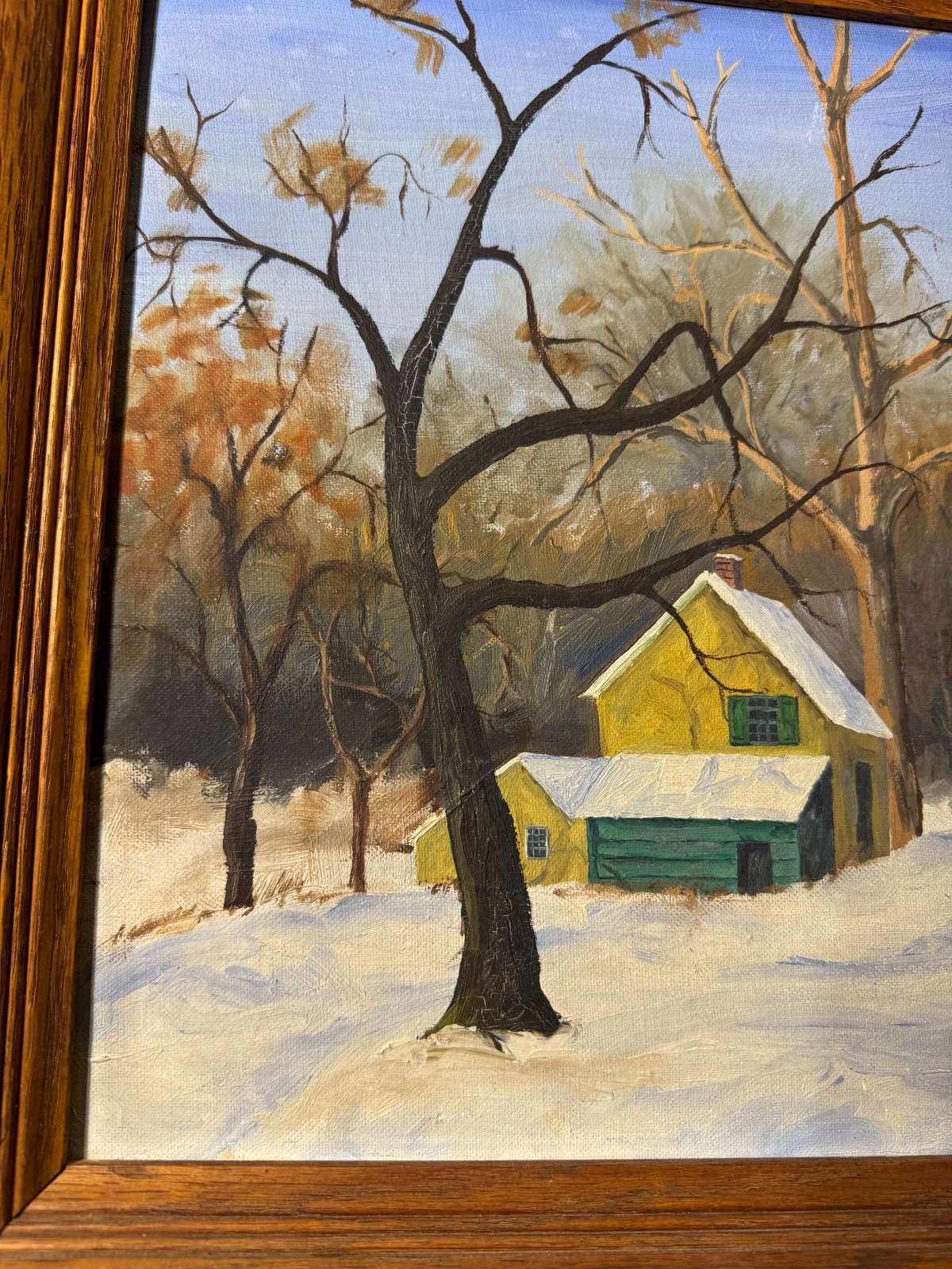 Kerry Osipower «Winter Landscape With Homes Scene» Oil Painting – Signed/Framed
