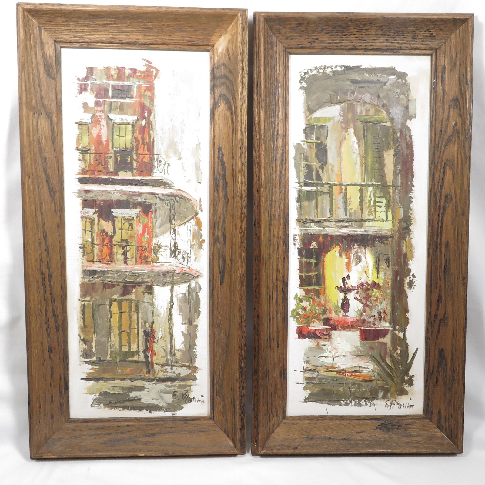 Edmund Blouin Oil Painting Pair New Orleans French Quarter Houses Mid Century