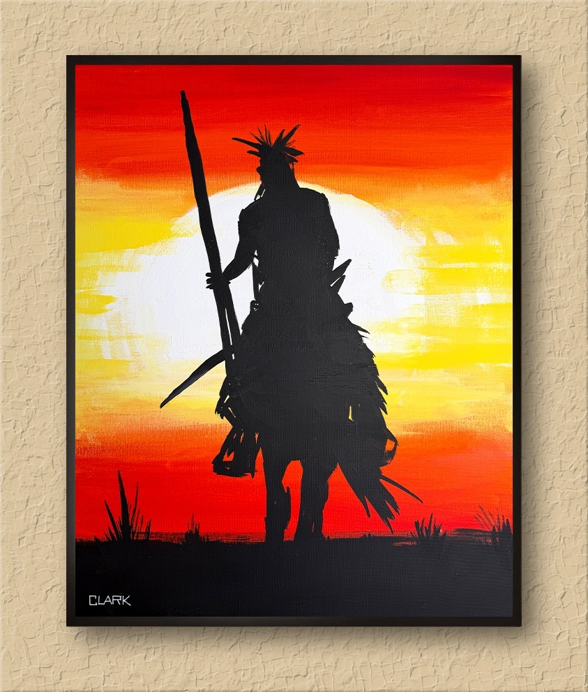 Unique Native American Horse Sunset – 20×16″ Acrylic Painting On Canvas