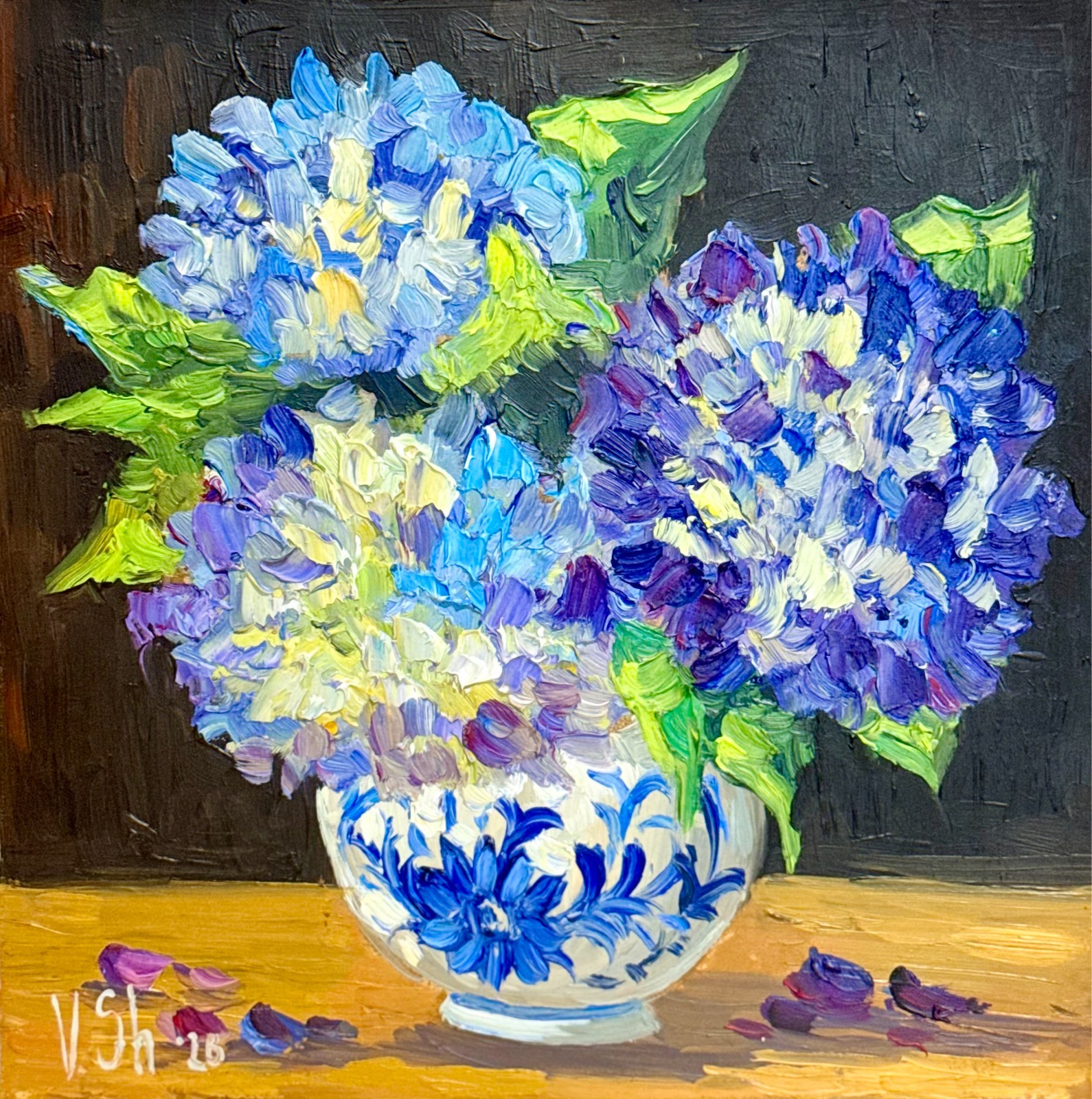 Hydrangea Floral Original Oil Painting Art Impasto Flower Still Life 8×8 in