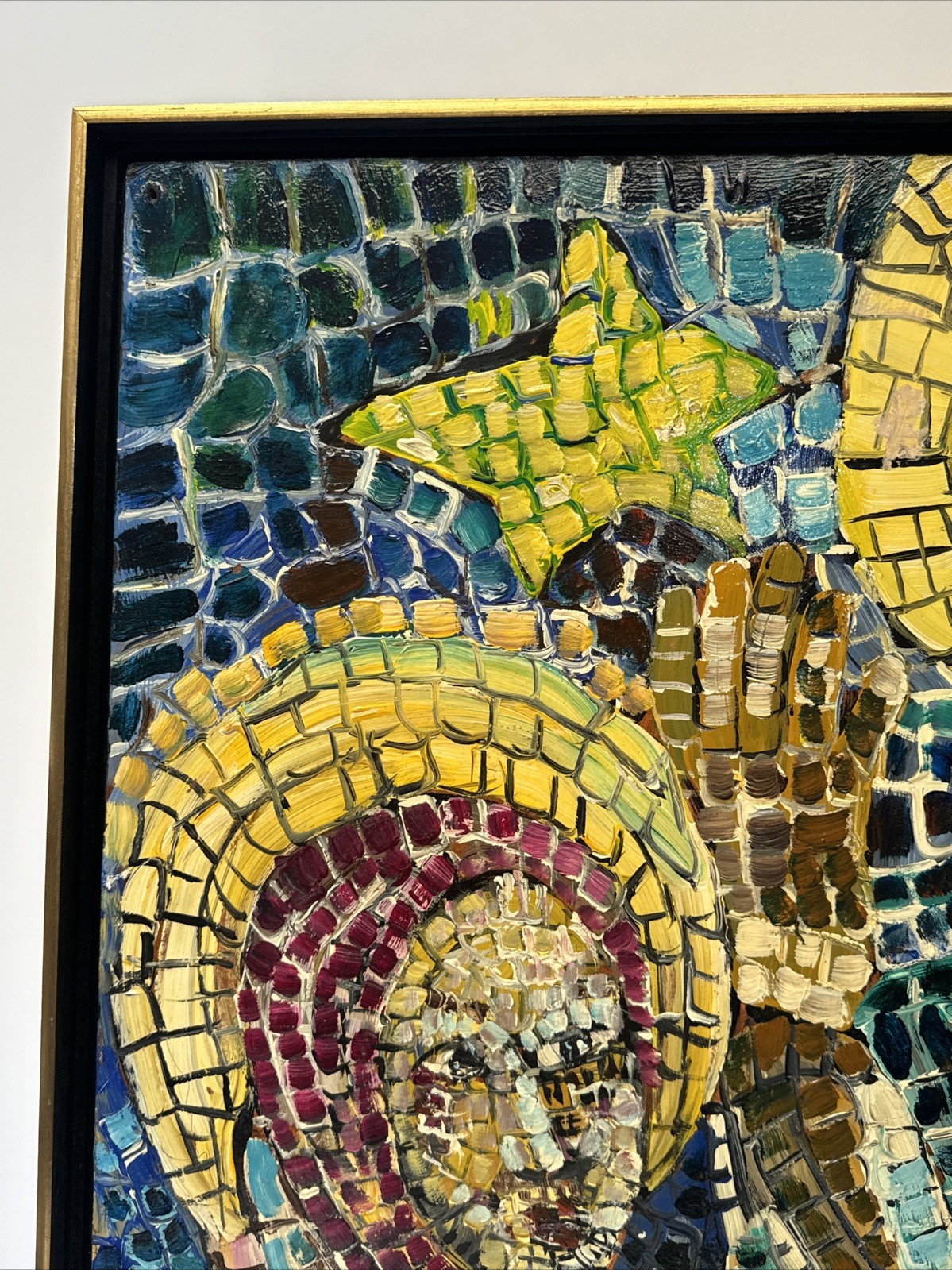 LARGE MID CENTURY PAINTING ICONIC PORTRAIT POINTILLISM MOSAIC STYLE ICON VINTAGE