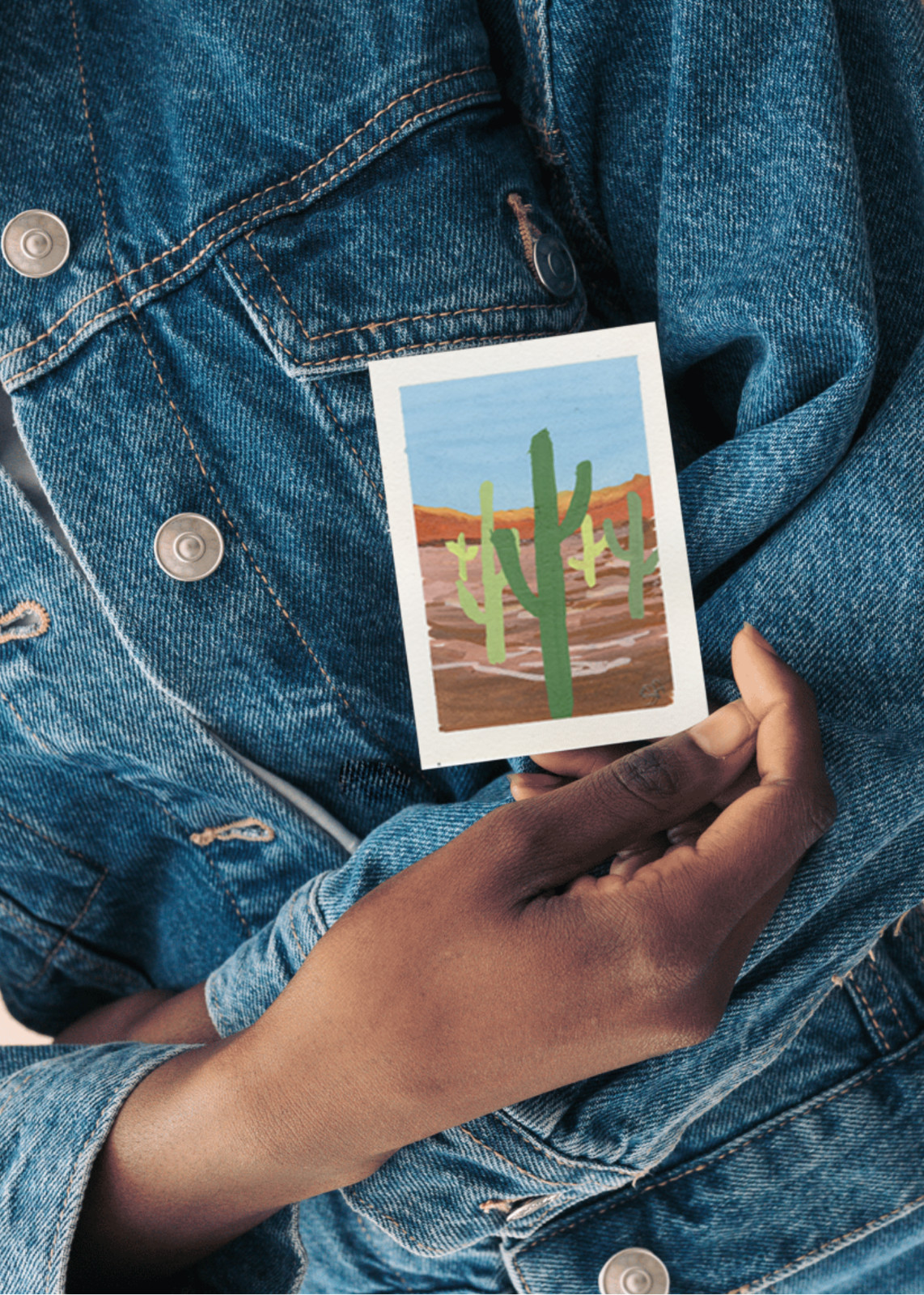 ACEO ATC New Mexico#2 in series Desert Cactus Acrylic Marker Painting OOAK