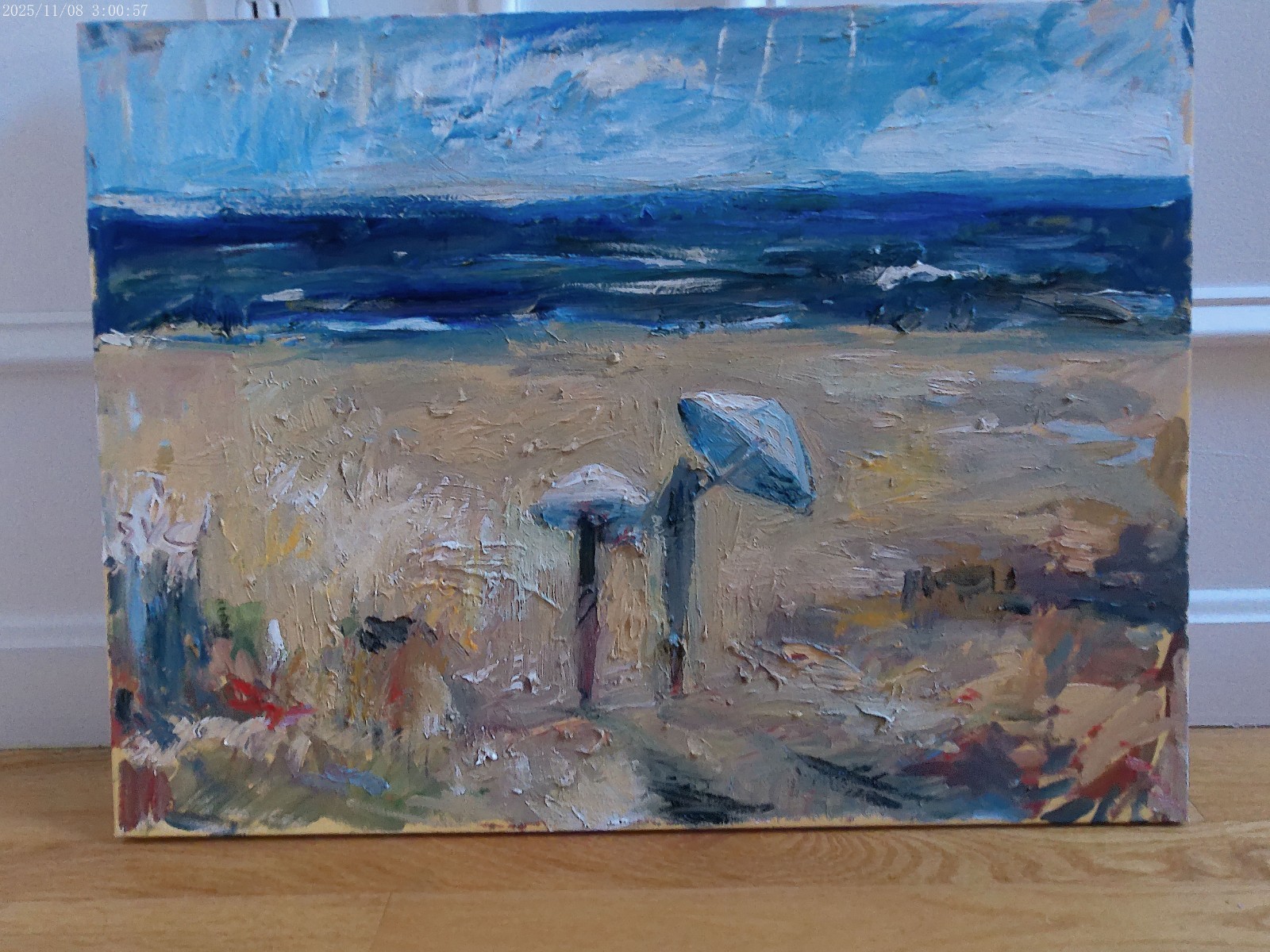 Surrealist Seascape Figures Beach Cubism Oil Painting 18″x24″ Canvas Original