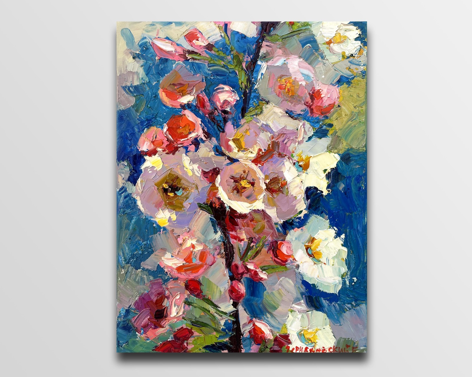 Flowers painting Original artwork Impressionism Oil on canvas by E Chernyakovsky
