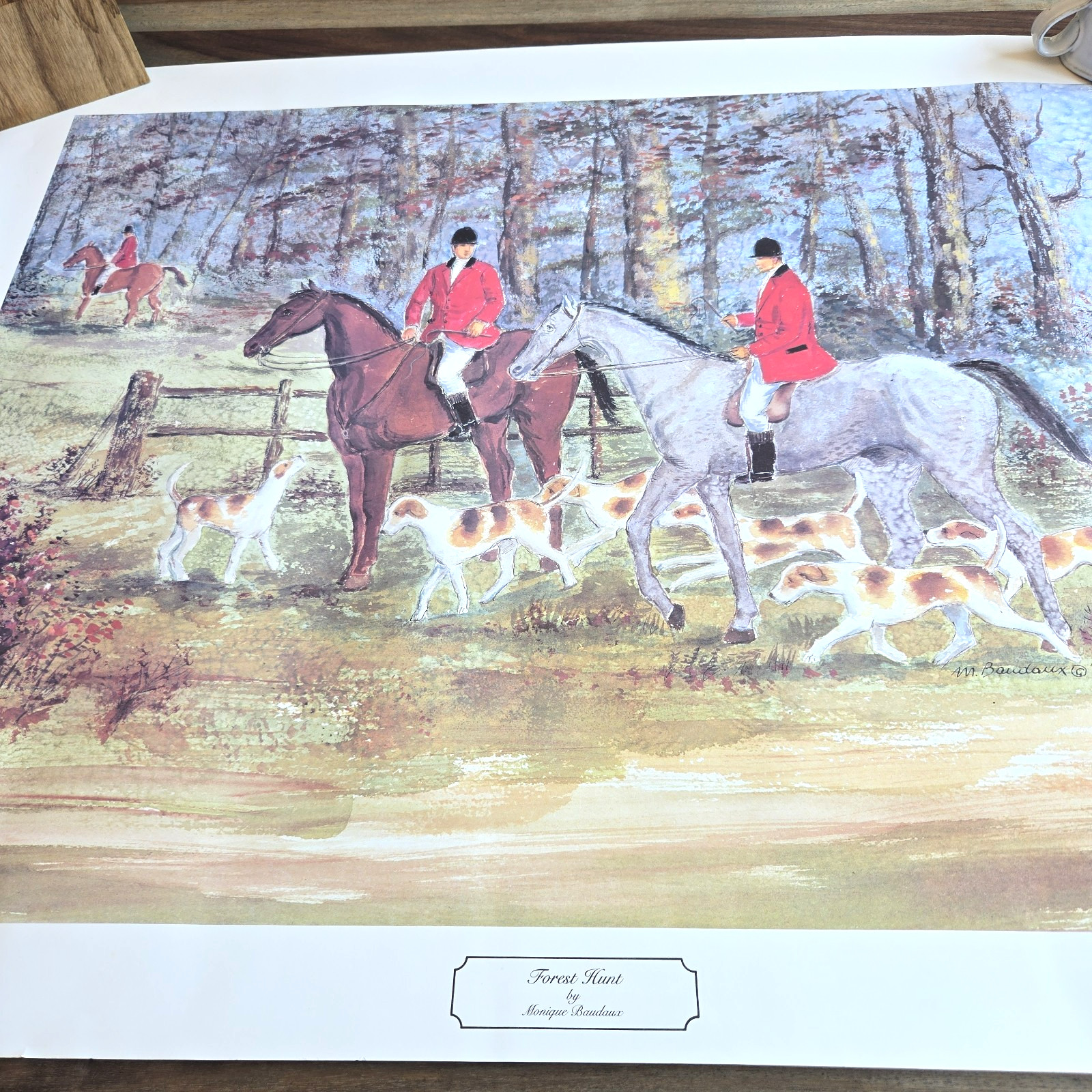 Vintage 1990 Monique Baudaux «Forest Hunt» Lithograph Print Gallery 121 SoHo NY