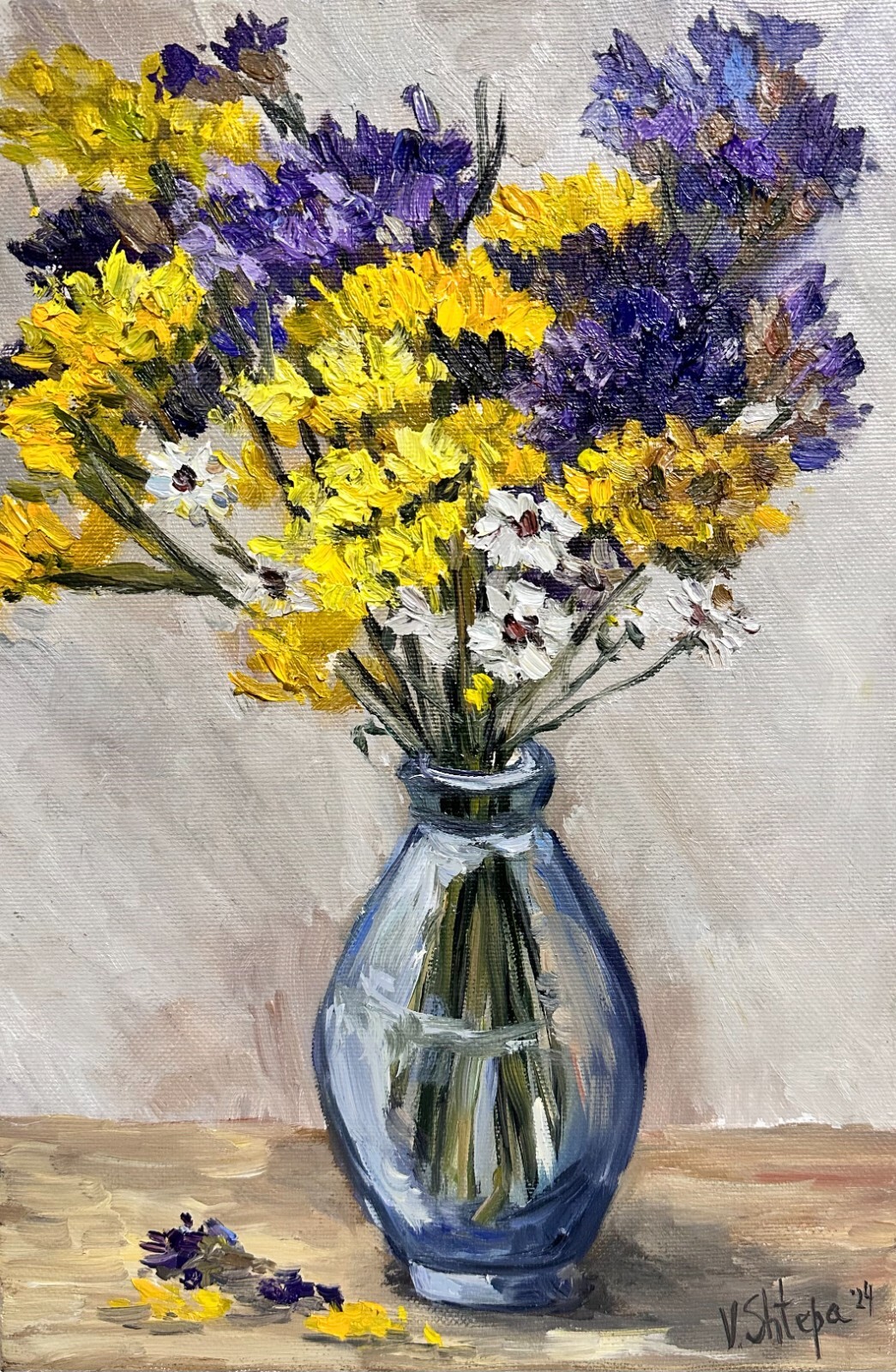 Wildflower Bouquet Original Oil Painting Blooming Flowers Floral Still life Art