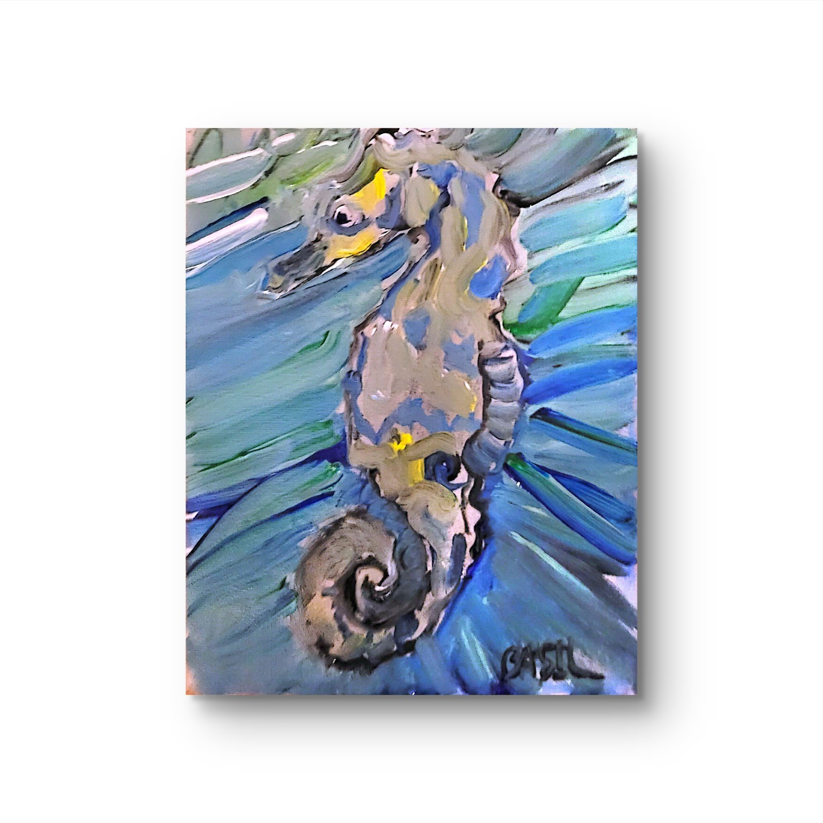 Seahorse Unique Abstract Expressionism Wall Art Canvas Board 8×10