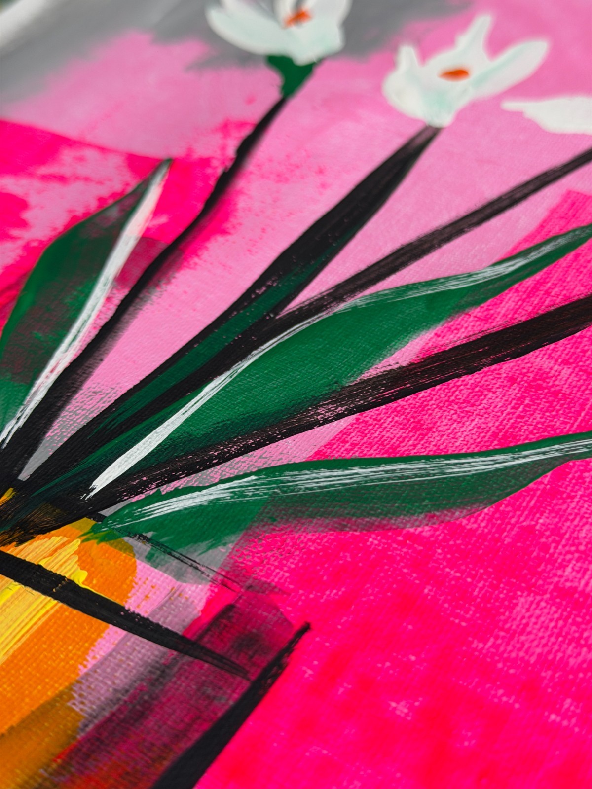 Original «White Flowers – Set 2″ – Pop Art, Acrylic Painting 16×12» Canvas Paper