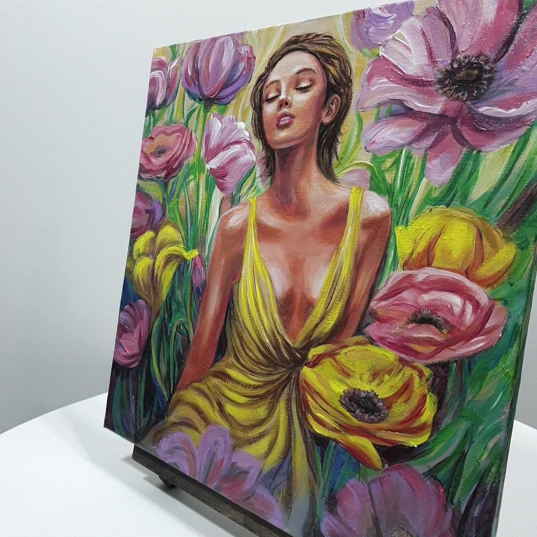 Ukraine Artist Original Acrylic Painting Woman Canvas Signed Wall Art Decor Gift