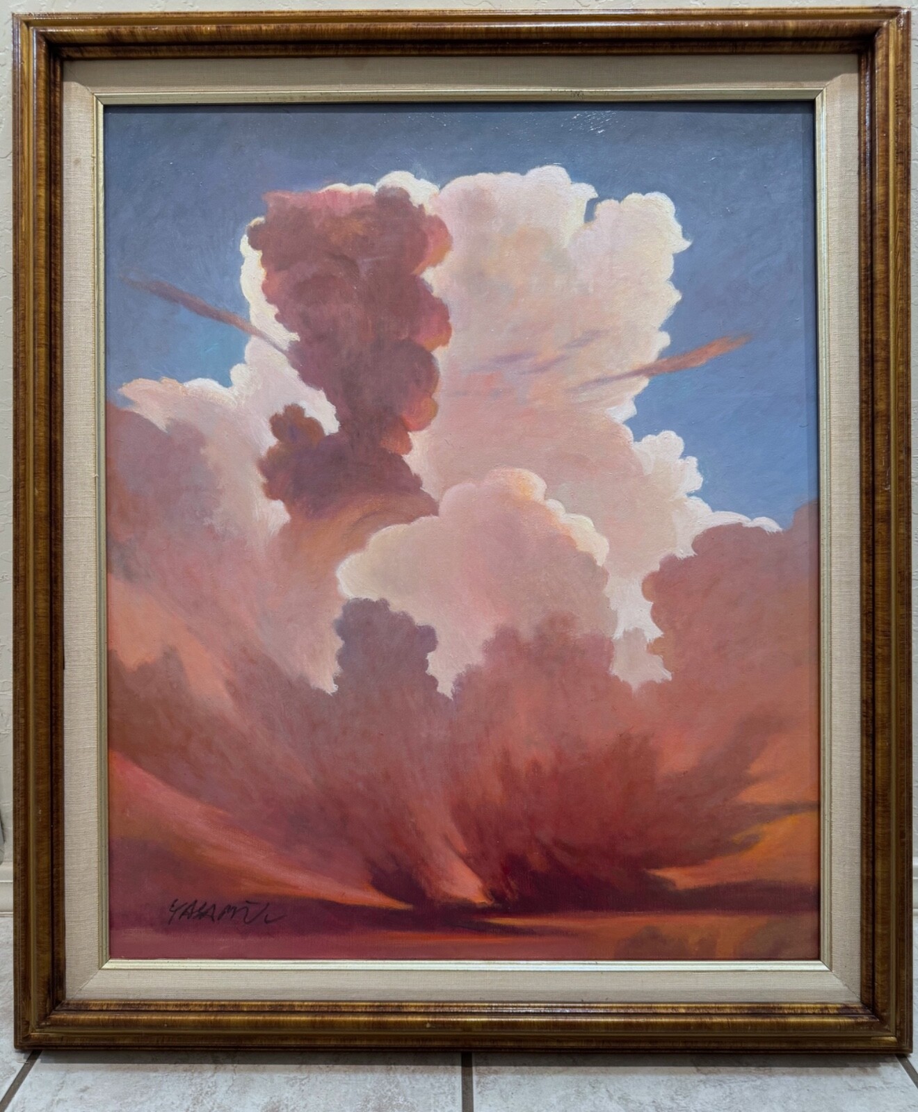 Original fine art Sunset Oil painting on canvas Masoud Yasami framed 25″ x 28″