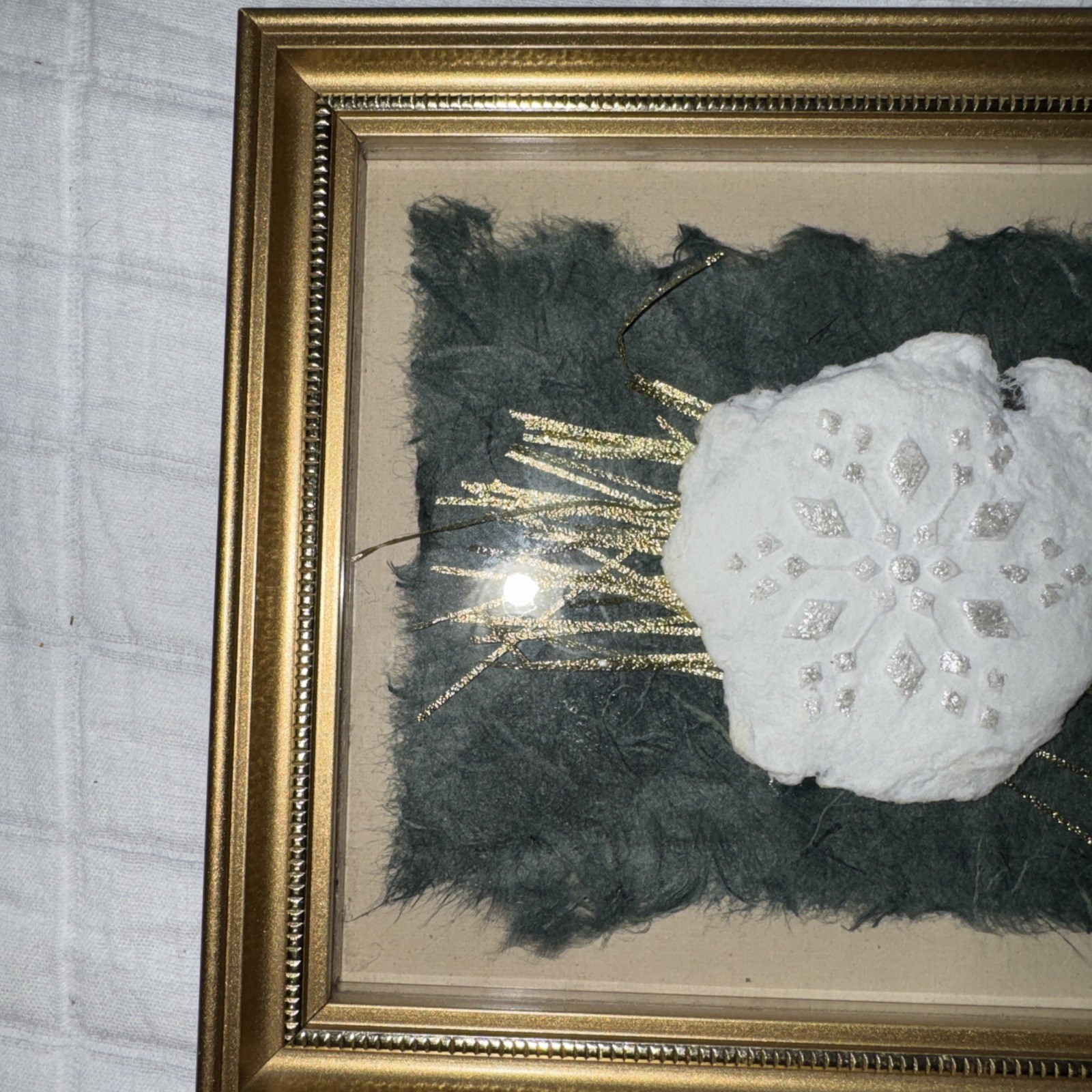 Small Embossed Pressed Paper Pulp Art Snowflake In Gold Frame