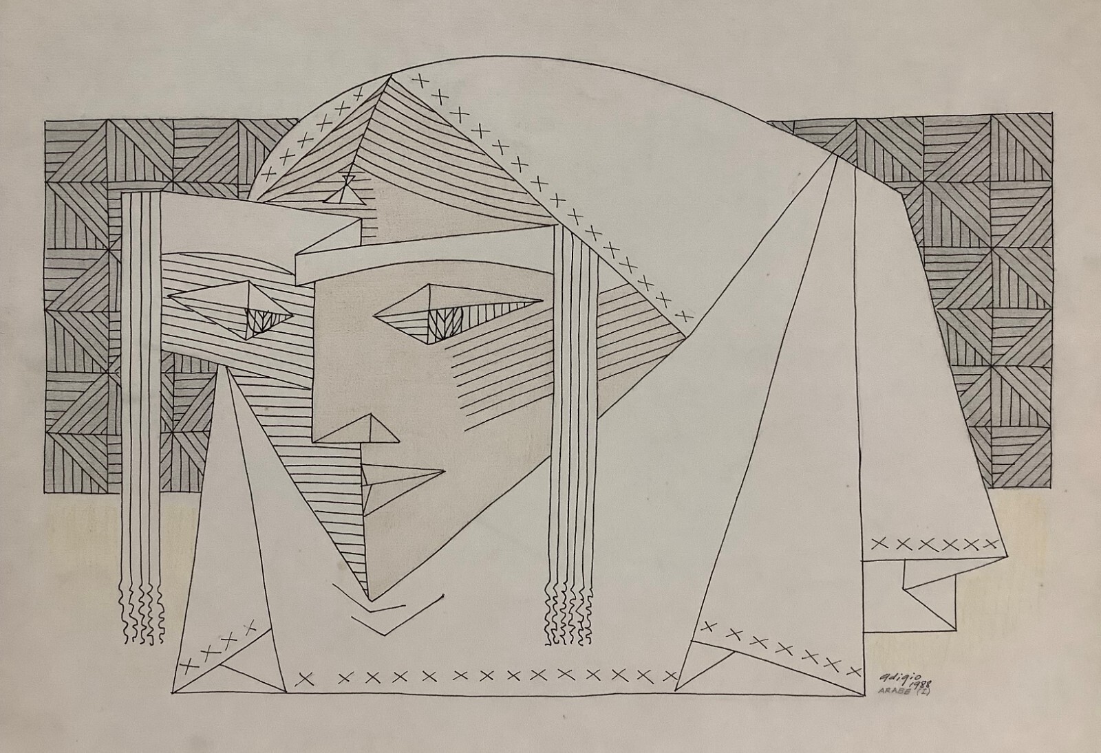 Adigio Benitez. Arabe I, 1988. Original signed. Ink on cardboard. Cuban Art
