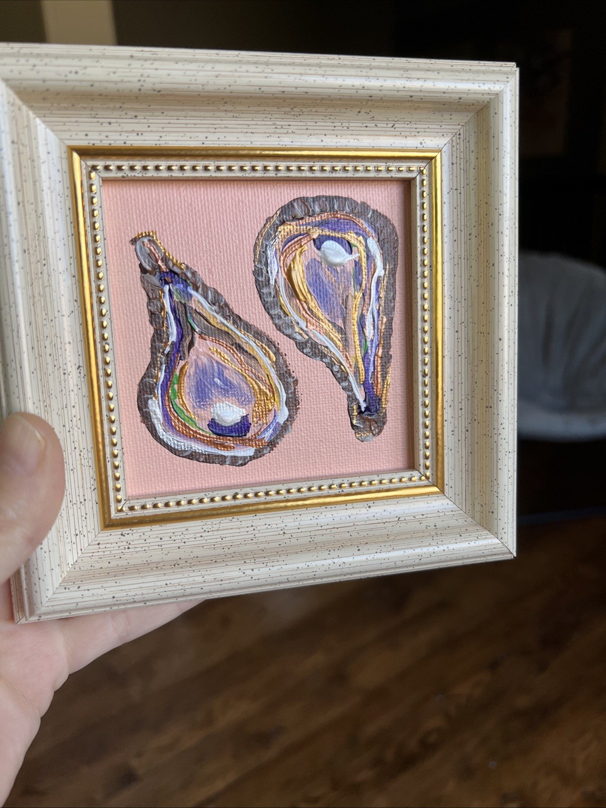 Oyster Shell,pearl , original,miniature Painting,small,mini, Framed