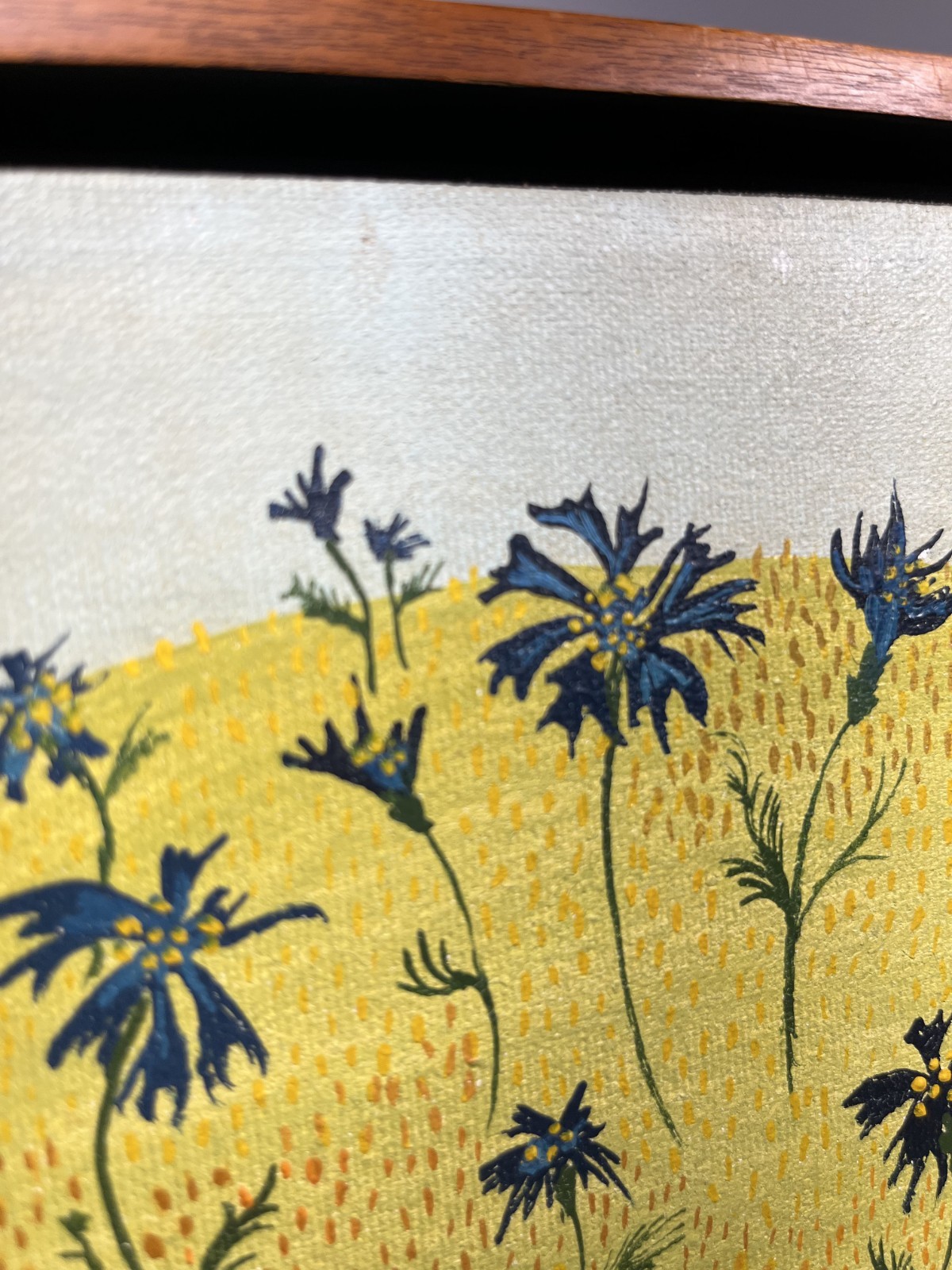 KRISTIN NELSON 70S MID CENTURY ABSTRACT FLOWERS NAIVE FOLK ART OIL PAINTING