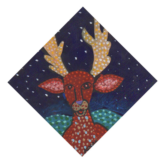 #3498- Spirit Deer Unique diamond shape original painting on wood George Kocar