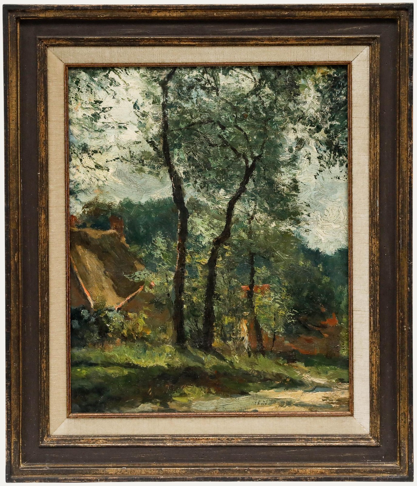 Attrib. Franz Courtens (1854-1943) – Framed Oil, Farmhouse in the Woods