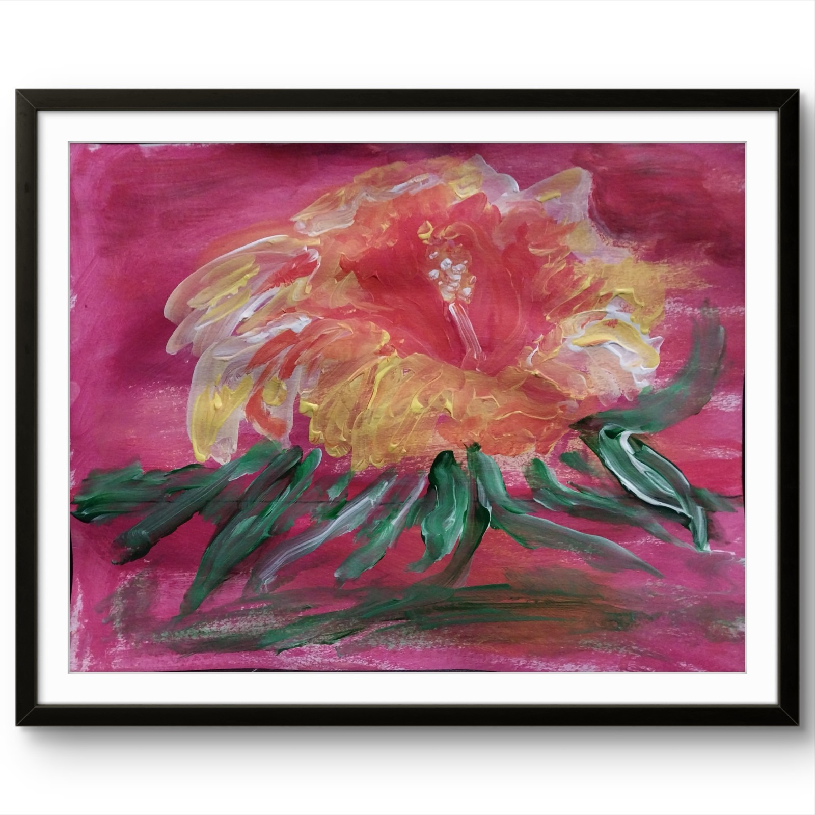 Big Colorful Flower Original Modern Signed Paper Acrylic Wall Art 11×14 Home