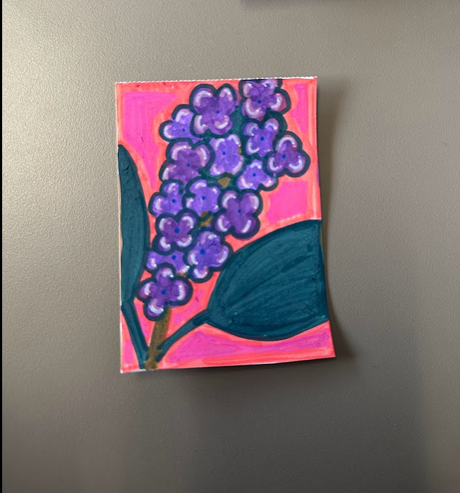 ACEO original art card New Hampshire State Flower Purple Lilac (29/50) green
