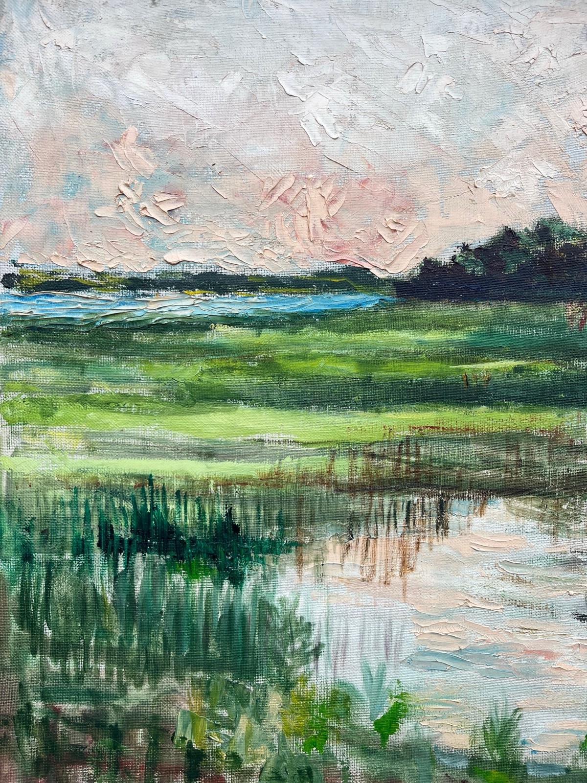 Impressionist Summer Landscape Fields Lake Trees Sky Oil Painting Denmark
