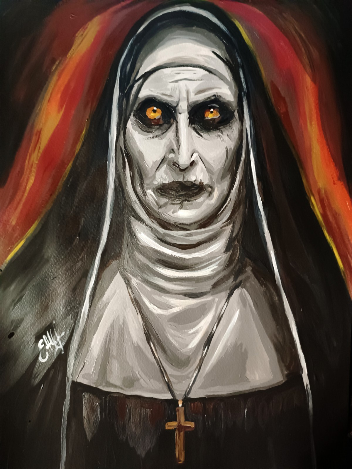 demonic nun horror original acrylic painting art