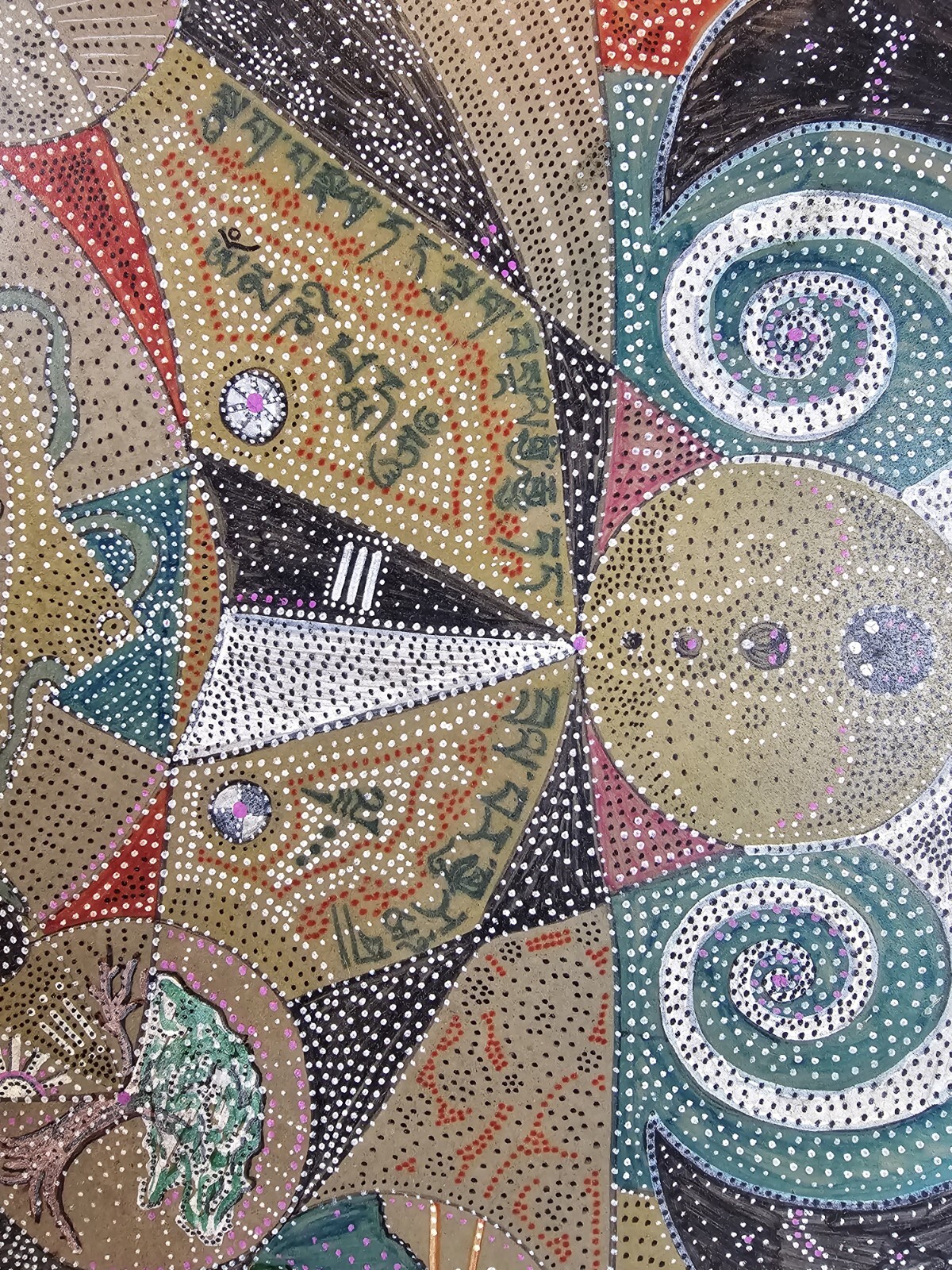 ART – Original Signed Abstract Mandala Pointalism Painting on 25 Inch Drum Head