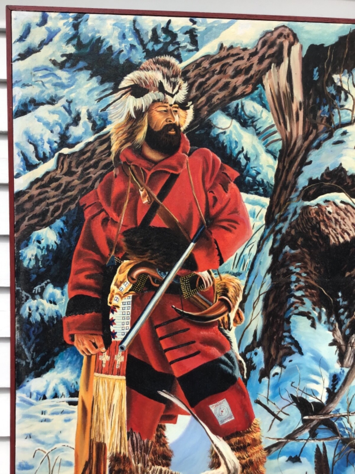 Large W.L. Meeks Hunter/Trapper Oil/Canvas 49″x 37″