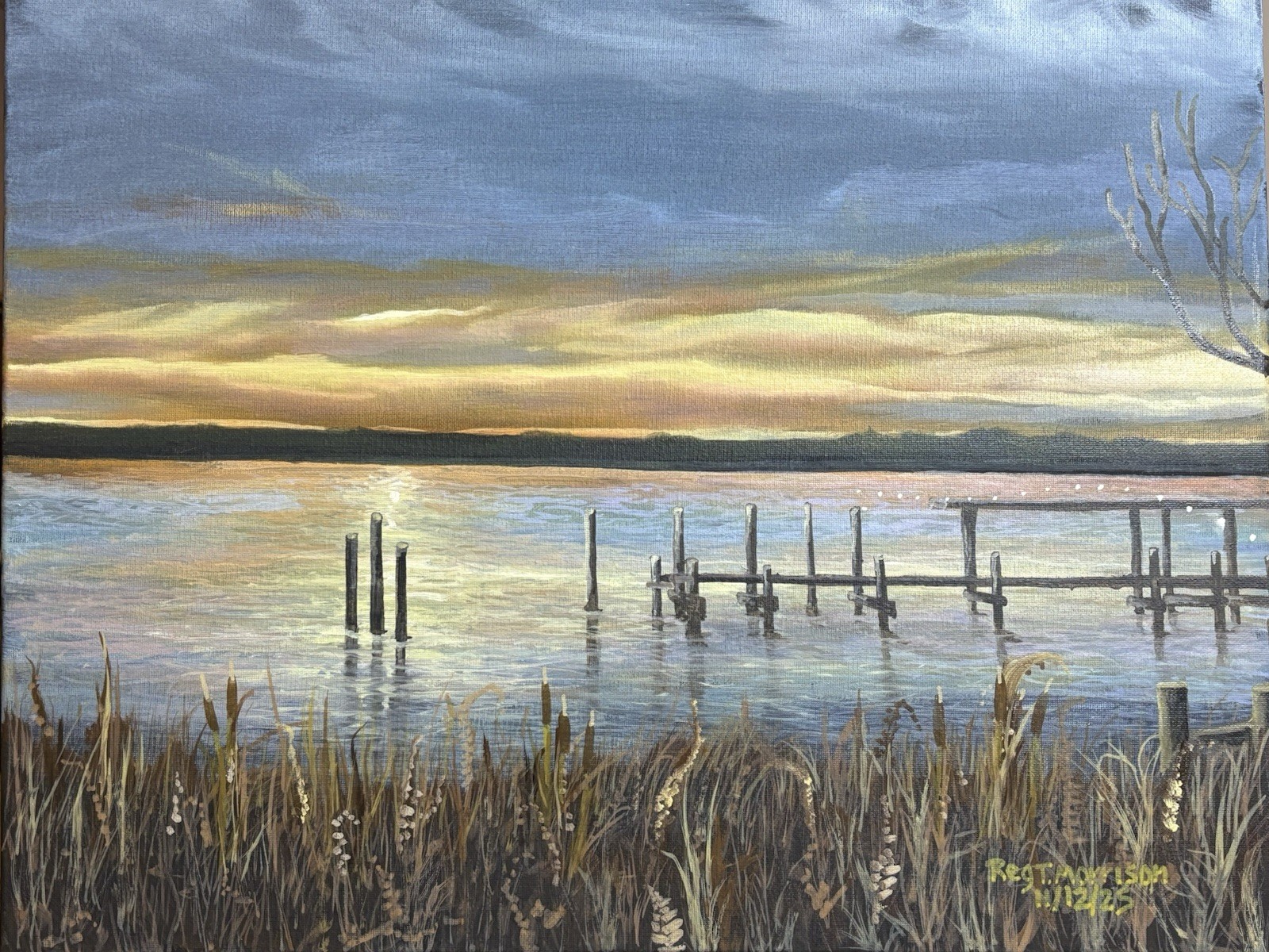 Fall Bay Scene.. Original Oil ,Gift,Beach House, Peaceful Happy Place, 16×20￼
