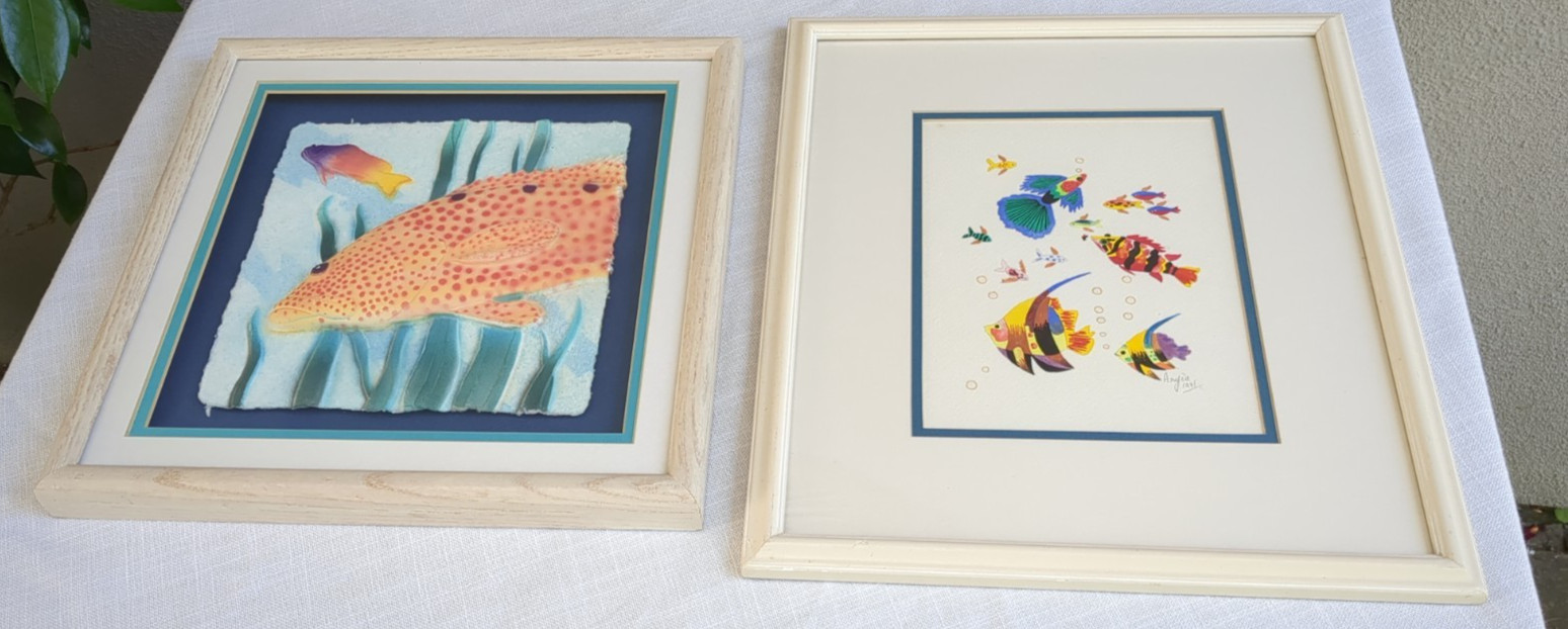 Vtg 1991 Watercolor Tropical Fish Painting 15×13″ Framed/Signed Wall Art Picture