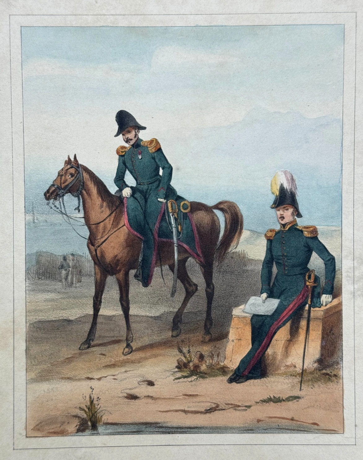 RIGO FRERES ORIGINAL 19TH C. FRENCH MILITARY WATERCOLOR AQUATINT CIRCA 1850 ARMY