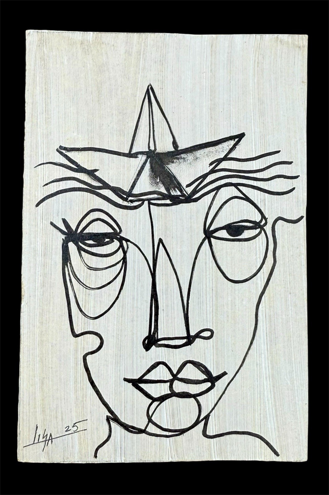 Original Acrylic Art on Fiberboard 4”x6”-Signed with COA-Minimalist Line Drawing