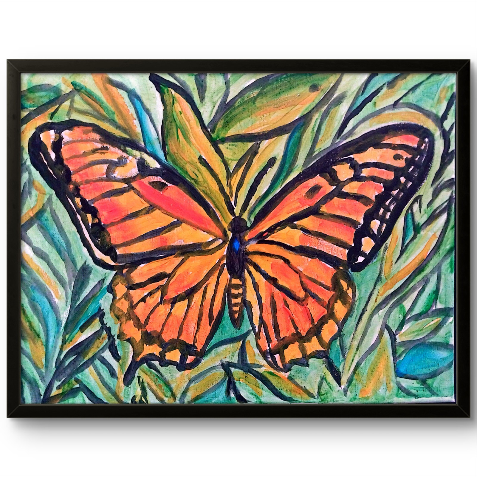 Monarch Butterfly Colorful Signed Canvas Handmade Wall Art Acrylic Art 11×14
