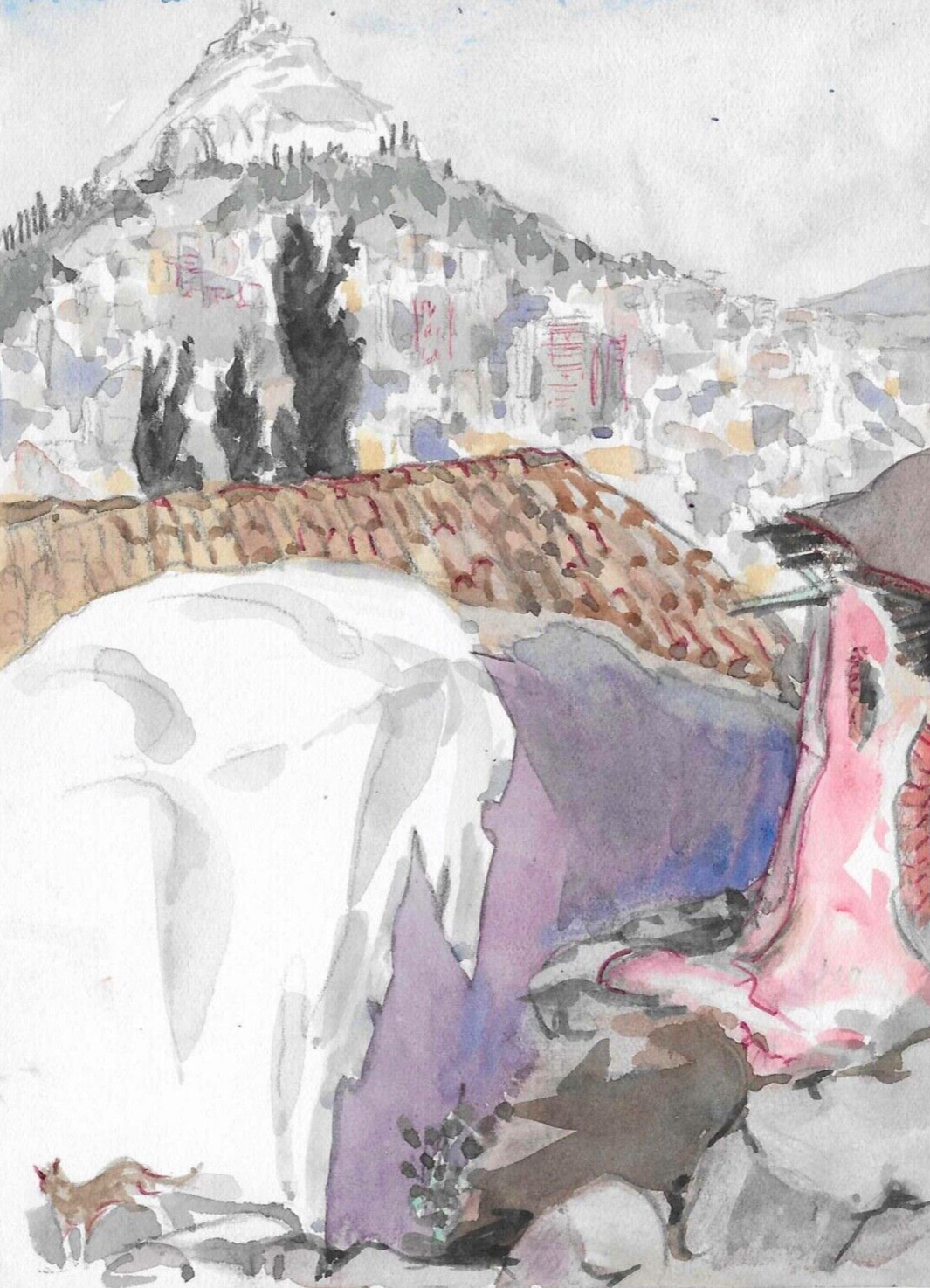 1960s Ivy Attwell Athens Greece Watercolor