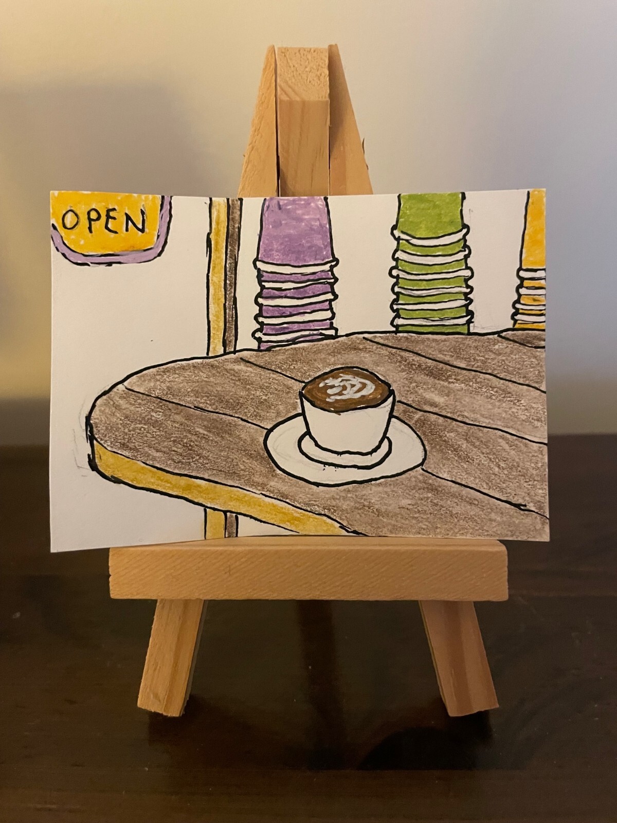 Cup Of Coffee ACEO on cardstock (2 1/2″x3 1/2″) original art mixed media.