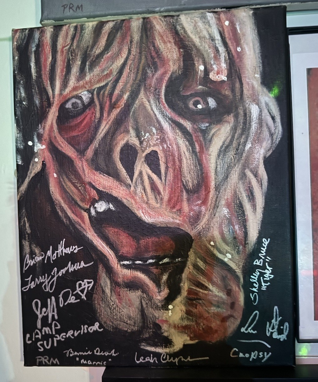Cropsy original painting signed by cast of The Burning Horror cult classic 1981
