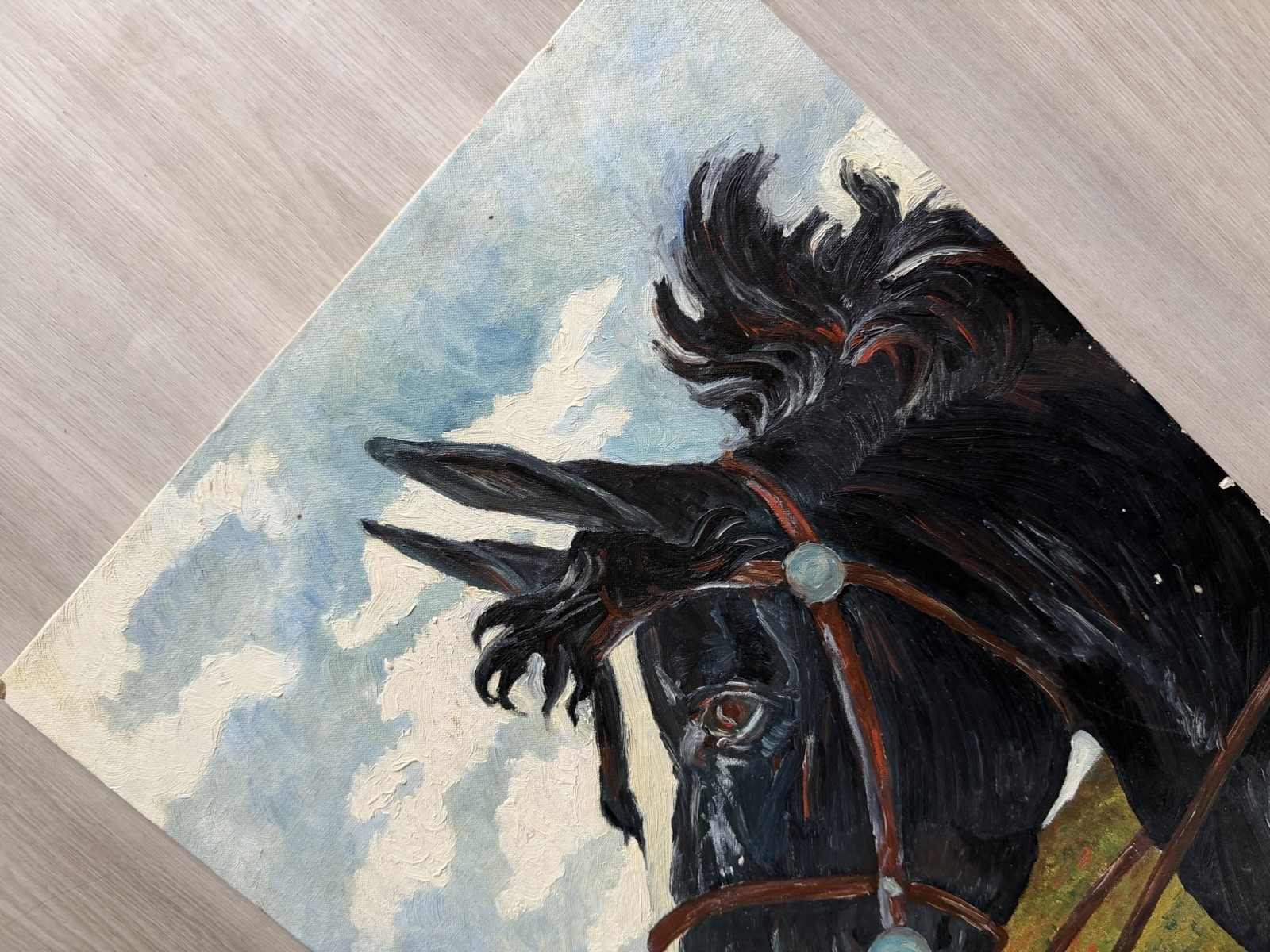Vintage Original 60s Horse Oil Painting Equestrian Western Ranch Style