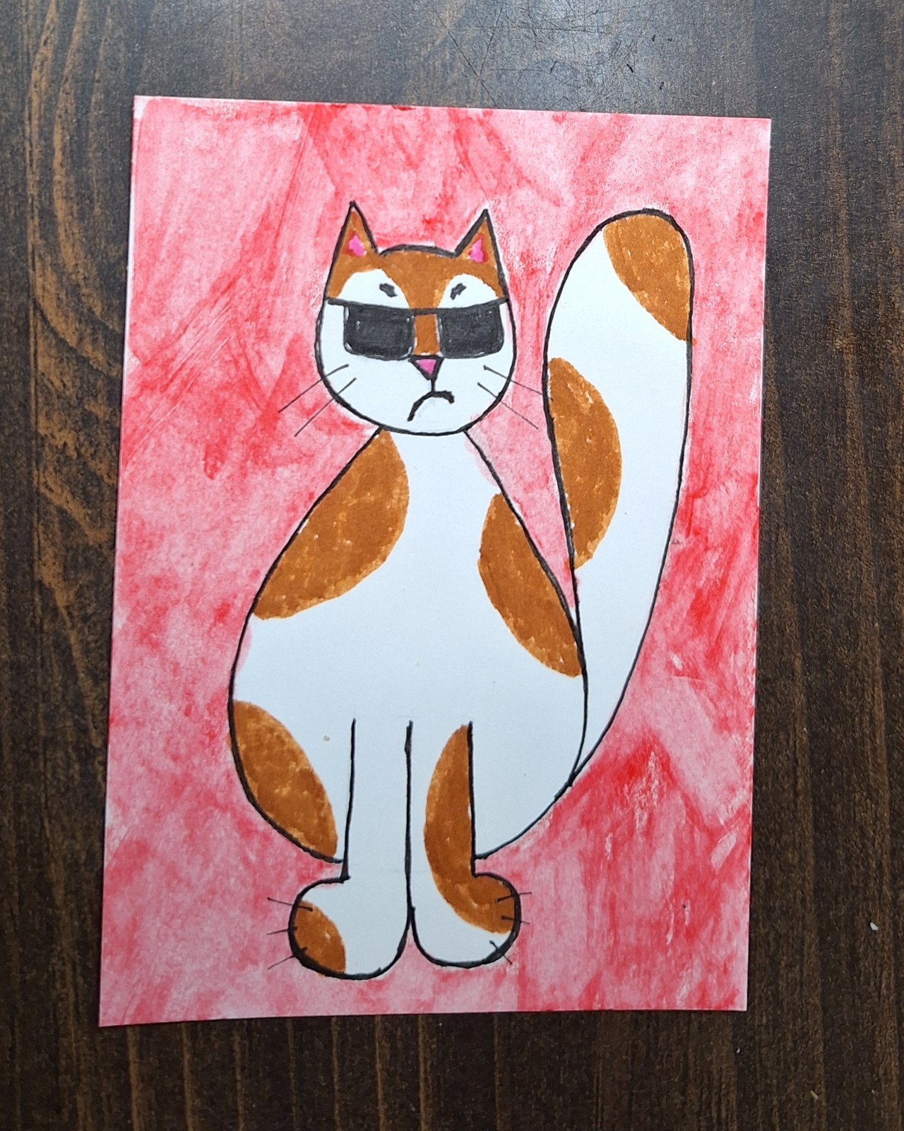 ACEO Original Kitty Cat Watercolor Cartoon Painting by Sandrajean Smith