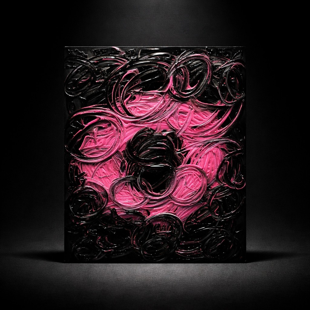Trey Coppland, Circle of Life Abstract Painting, Pink & Black, 24+30 inch,2026