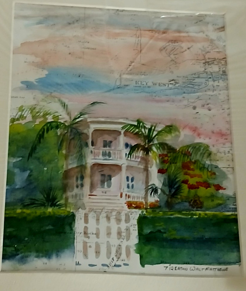 Vtg Watercolor mixed media Key West Octagon House by Walt Matthews