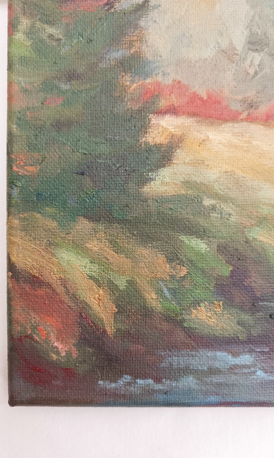 House by the River ORIGINAL Oil Painting Vintage Forest Country 11″x14″