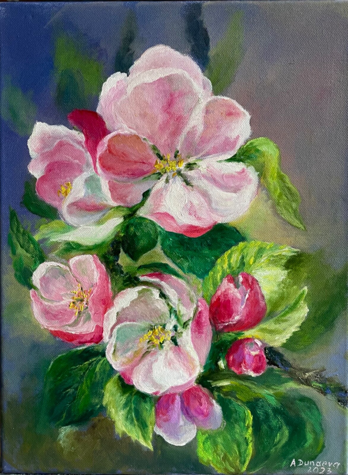 Apple Tree Blooming Original Painting in Oil 12×14″ Flowers Artwork on eBay
